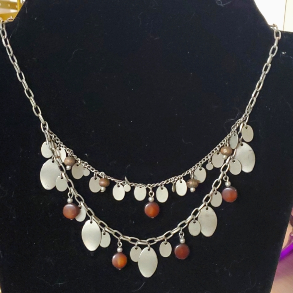 Vintage Necklace Layered Chain w/ Dangling Fringe